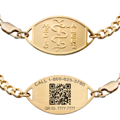 QR Code Classic Embossed Medical ID Bracelet 10k Gold